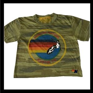 AVIATOR NATION Sz S Cropped CAMO TEE SIZE T Shirt Camouflage Top Austin Texas